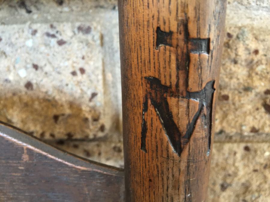 Old And Rare Ladder Back Prayer Chair With Rush Seat And Religious Markings [Photo 2]