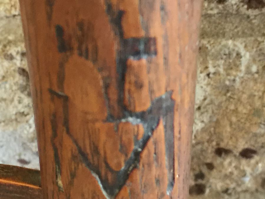 Old And Rare Ladder Back Prayer Chair With Rush Seat And Religious Markings [Photo 5]