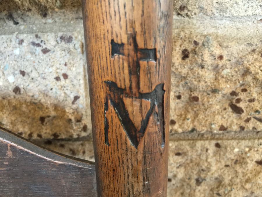 Old And Rare Ladder Back Prayer Chair With Rush Seat And Religious Markings [Photo 4]