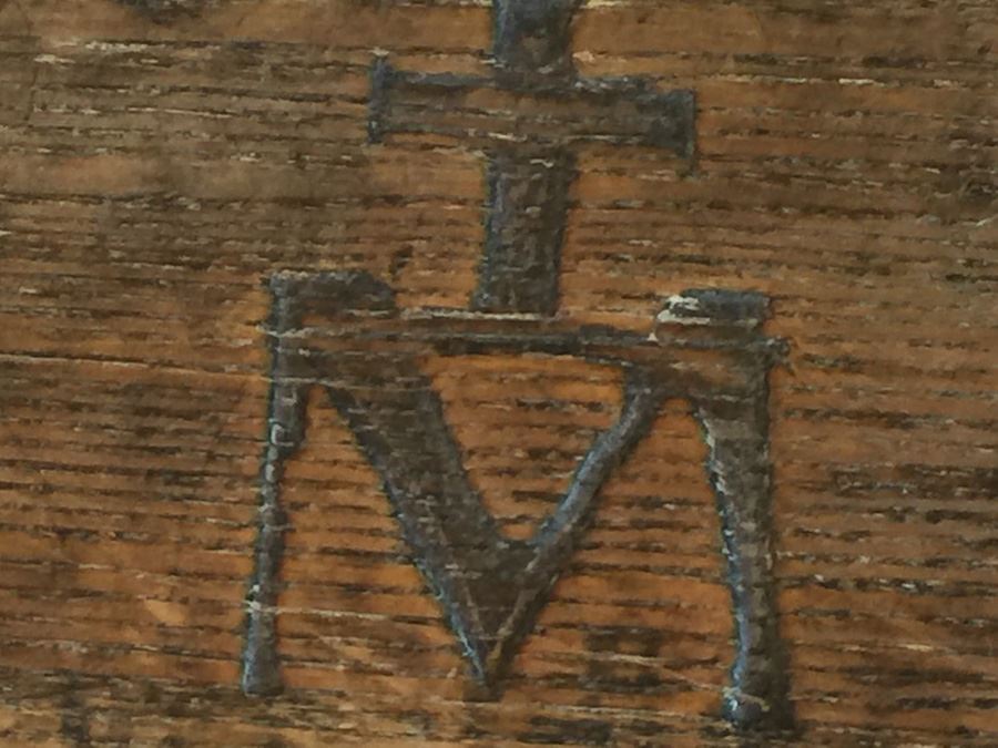 Old And Rare Ladder Back Prayer Chair With Rush Seat And Religious Markings [Photo 7]