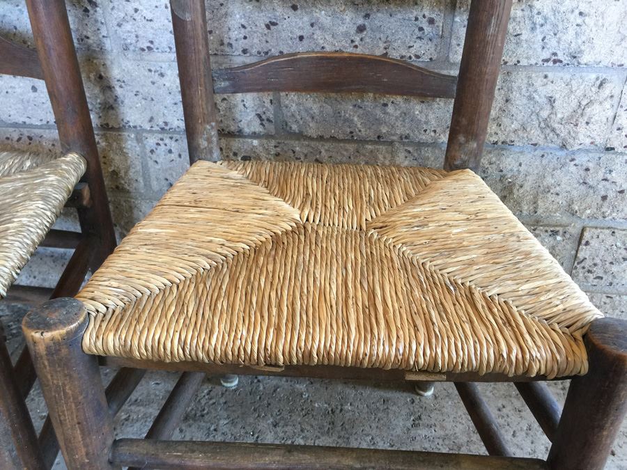Old And Rare Ladder Back Prayer Chair With Rush Seat And Religious Markings [Photo 3]