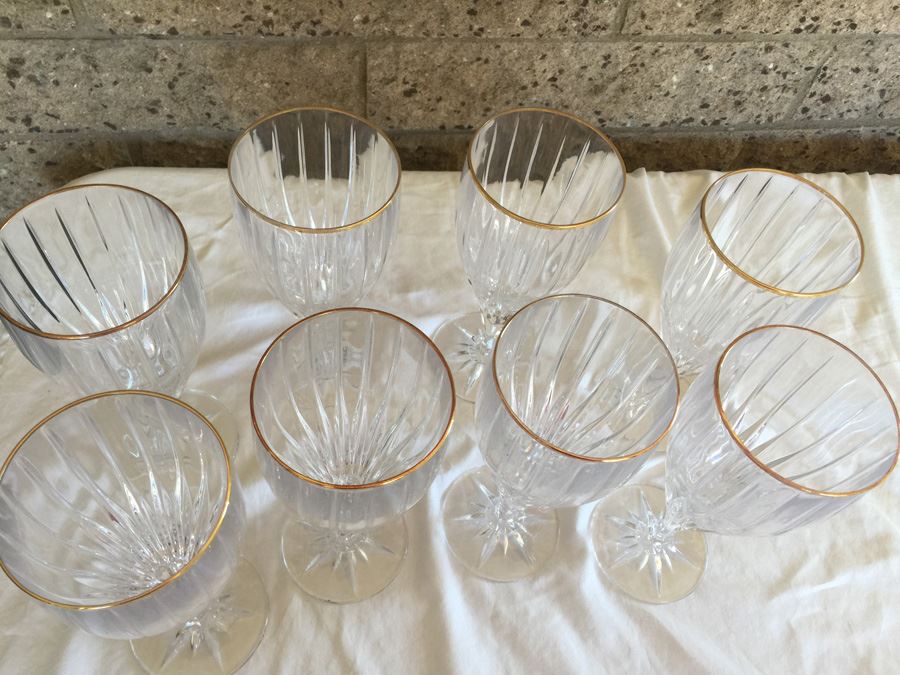 Nice Set Of 8 Gold Rimmed Crystal Stemware [Photo 3]