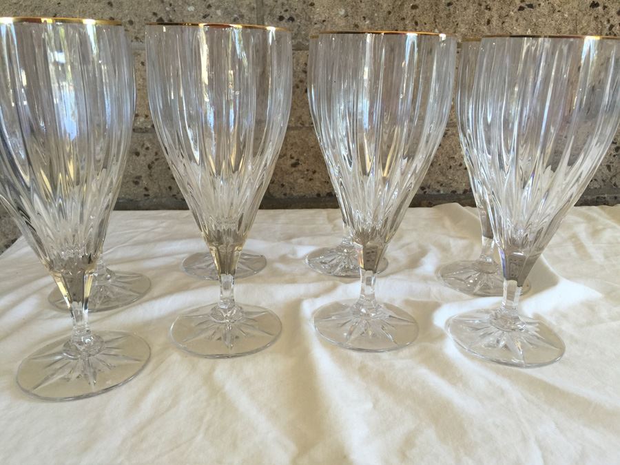 Nice Set Of 8 Gold Rimmed Crystal Stemware [Photo 2]