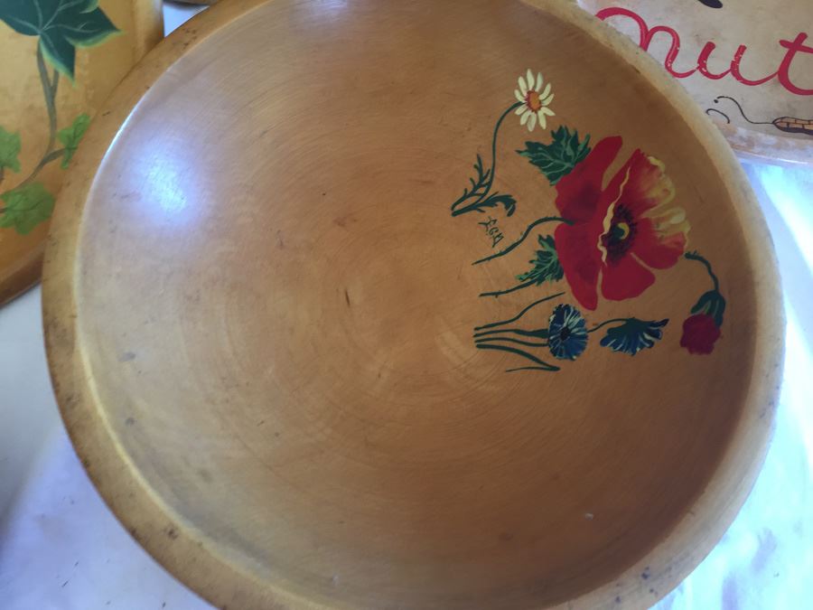 Hand Painted Wooden Bowl Lot