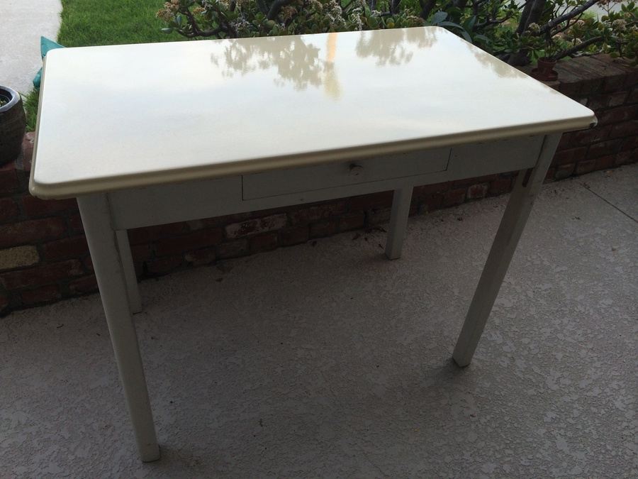 Vintage Porcelain Top Wooden Table [Photo 1]