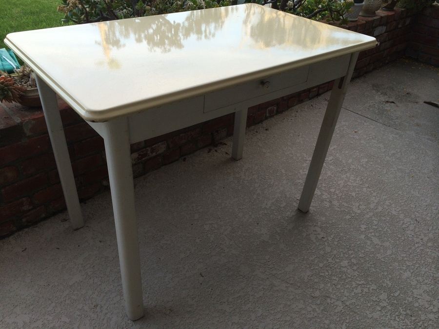 Vintage Porcelain Top Wooden Table [Photo 2]