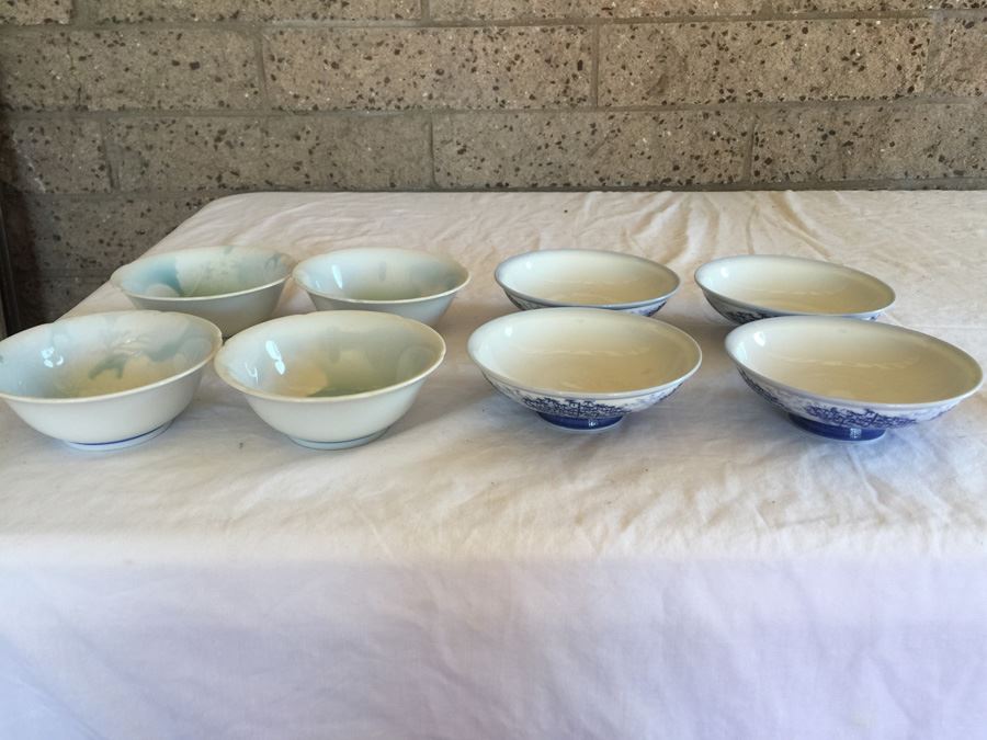 Set Of 8 Asian Rice Bowls (One Set Is Signed)