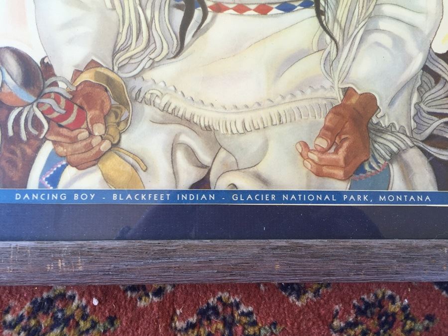 Vintage 1946 Framed Poster Of Dancing Boy - Blackfeet Indian - Glacier National Park Montana By Winold Reiss [Photo 3]