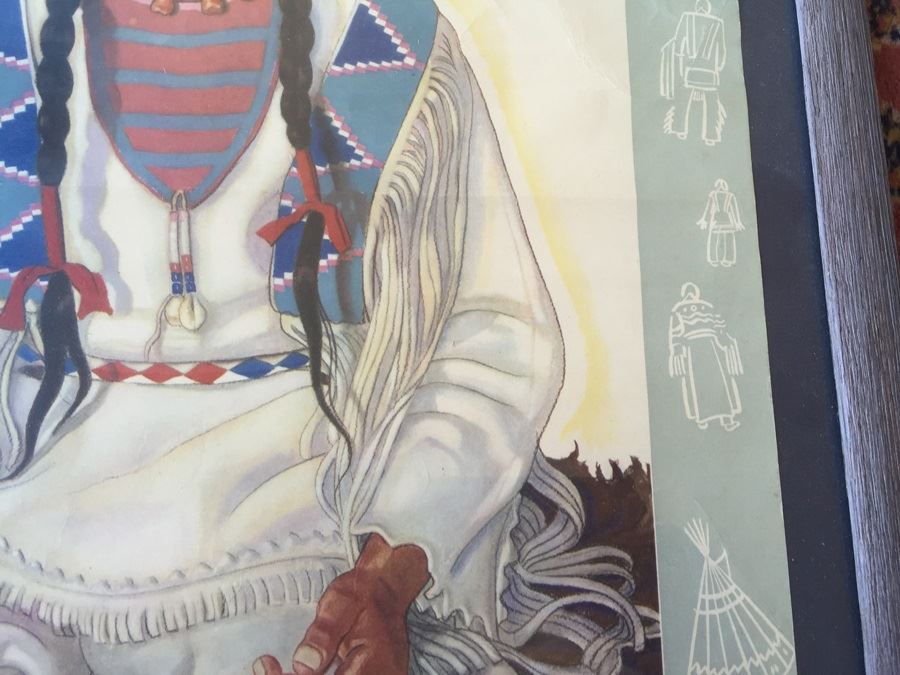 Vintage 1946 Framed Poster Of Dancing Boy - Blackfeet Indian - Glacier National Park Montana By Winold Reiss [Photo 5]