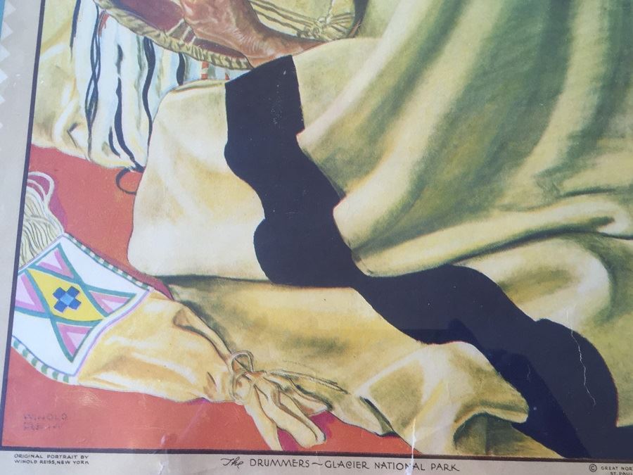 Vintage Framed Poster Of The Drummers - Glacier National Park Montana By Winold Reiss - Great Northern Ry. [Photo 7]