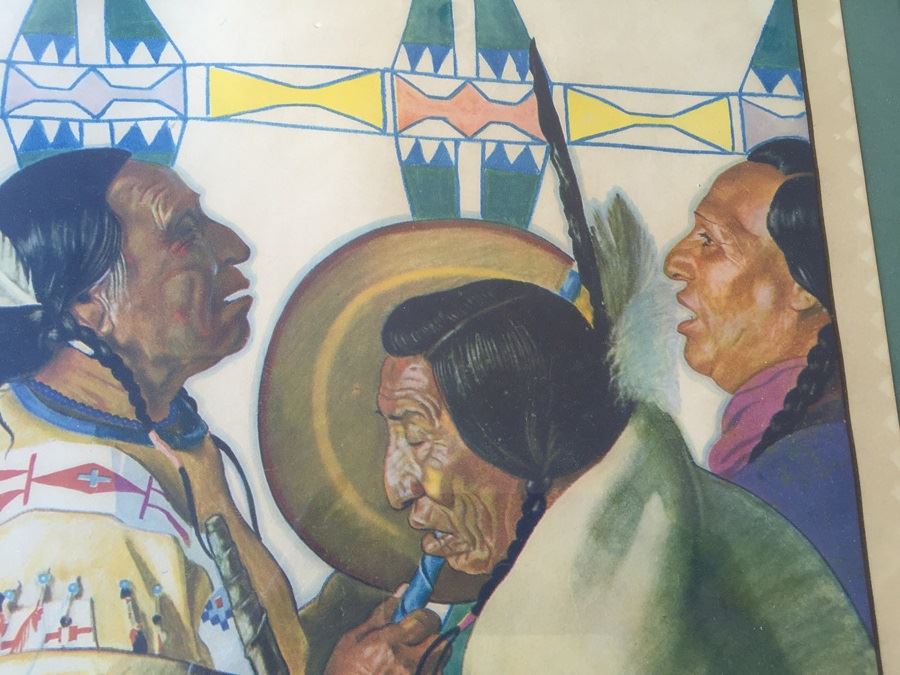 Vintage Framed Poster Of The Drummers - Glacier National Park Montana By Winold Reiss - Great Northern Ry. [Photo 2]