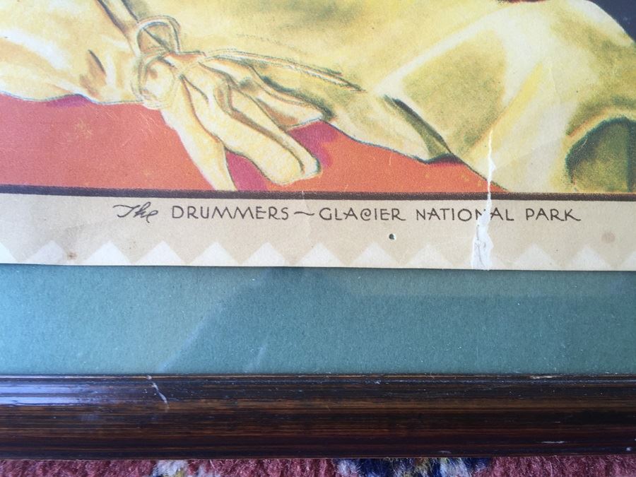 Vintage Framed Poster Of The Drummers - Glacier National Park Montana By Winold Reiss - Great Northern Ry. [Photo 3]