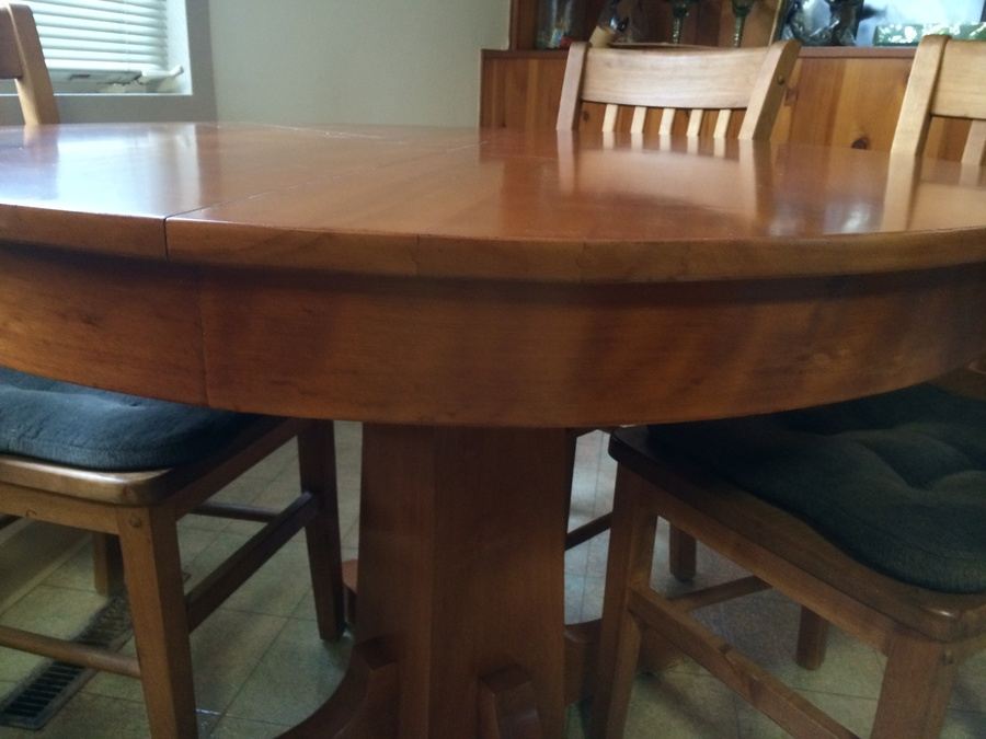Wooden Pedestal Dining Table w/ Four Solid Wood Dining Chairs [Photo 5]