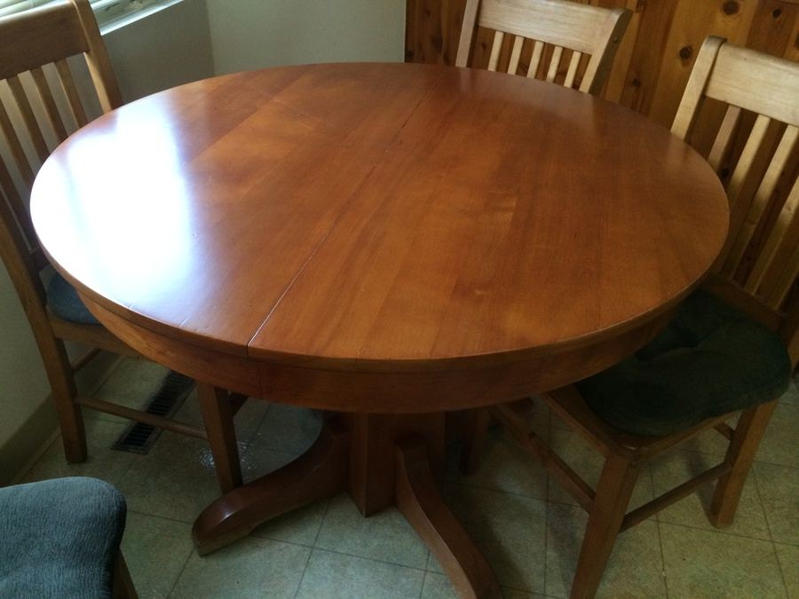 Wooden Pedestal Dining Table w/ Four Solid Wood Dining Chairs [Photo 4]