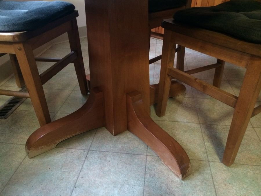 Wooden Pedestal Dining Table w/ Four Solid Wood Dining Chairs [Photo 6]