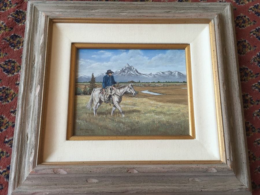Framed Original Oil Painting Of Cowboy Riding His Horse By John Higgins 2001