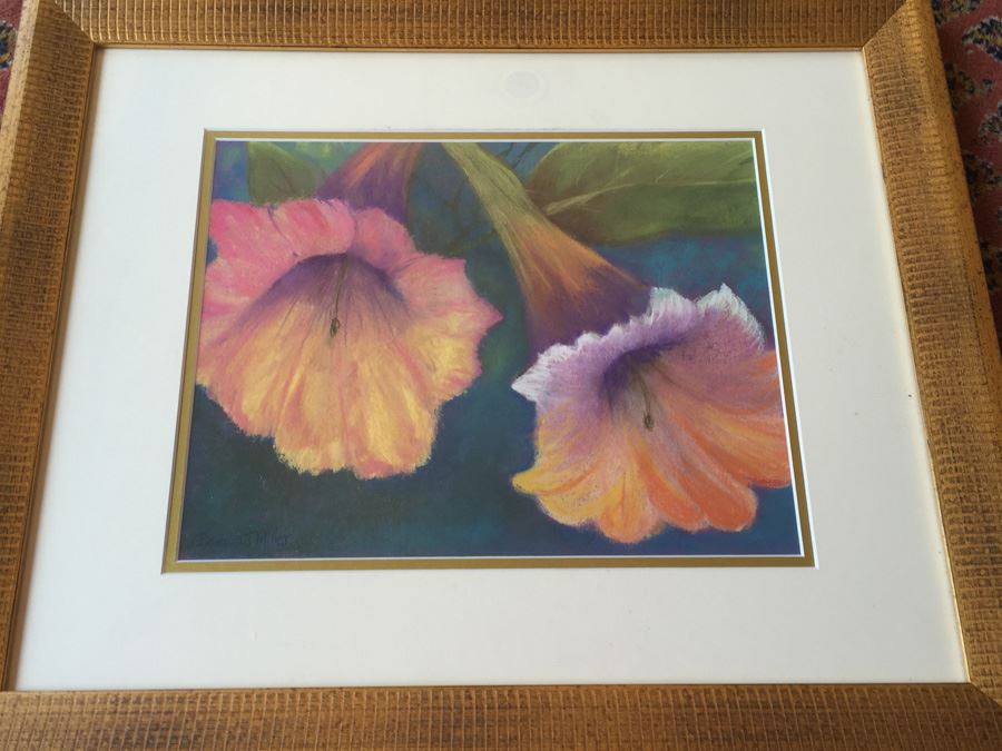 Original Framed Floral Pastel Artwork By Barbara J. Miller (San Diego Artist)
