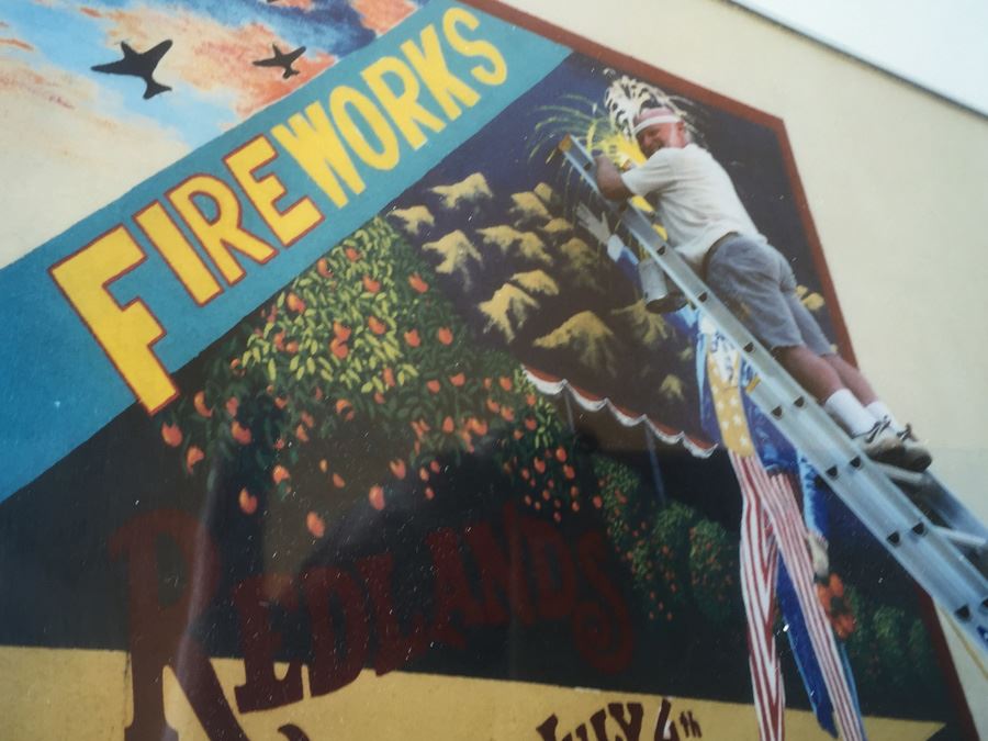 Framed Redlands Fireworks Fourth Of July Poster Signed With Photo Of Artist Painting Mural [Photo 4]