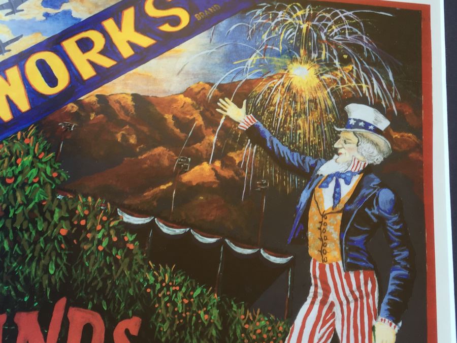 Framed Redlands Fireworks Fourth Of July Poster Signed With Photo Of Artist Painting Mural [Photo 5]