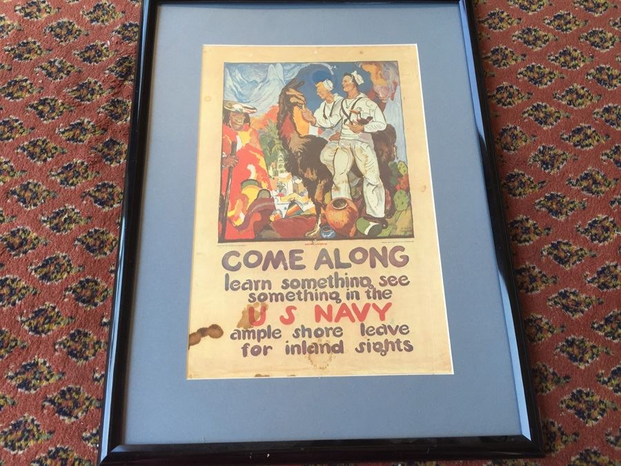 Vintage US NAVY Old Reproduction South American Poster James H. Daugherty Press Navy Recruiting Bureau N.Y.