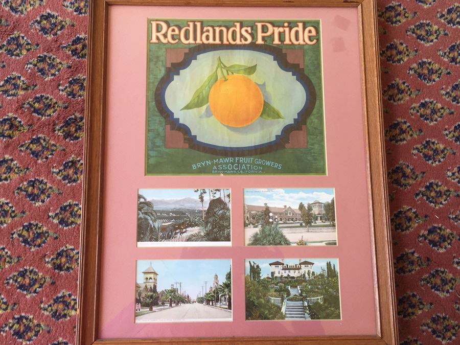 Framed Redlands Pride Fruit Label With Vintage Redlands Postcards [Photo 1]