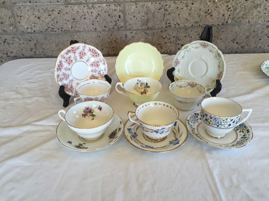 Set Of 6 Vintage English And French China Cups And Saucers