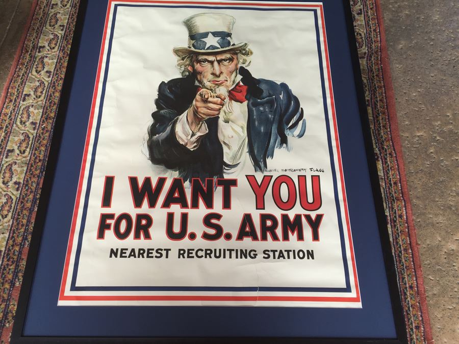 Vintage 1967 Reproduction Framed 'I Want You For U.S. Army Recruiting Station' By James Montgomery Flagg [Photo 1]
