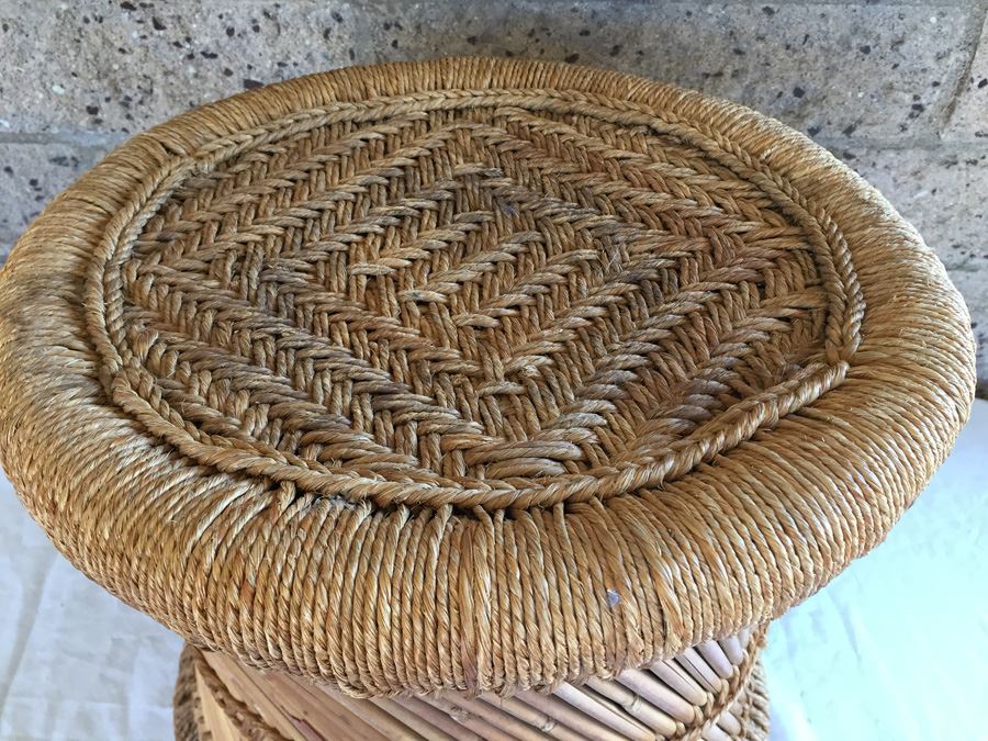 Vintage Bamboo And Woven Rope Round Table [Photo 2]