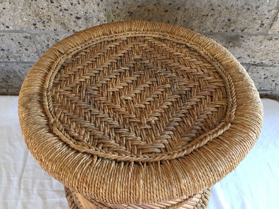 Vintage Bamboo And Woven Rope Round Table [Photo 4]