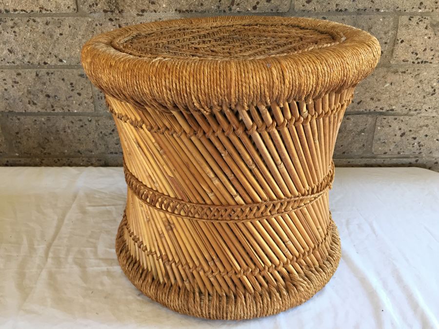 Vintage Bamboo And Woven Rope Round Table [Photo 1]