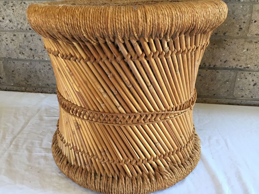 Vintage Bamboo And Woven Rope Round Table [Photo 3]