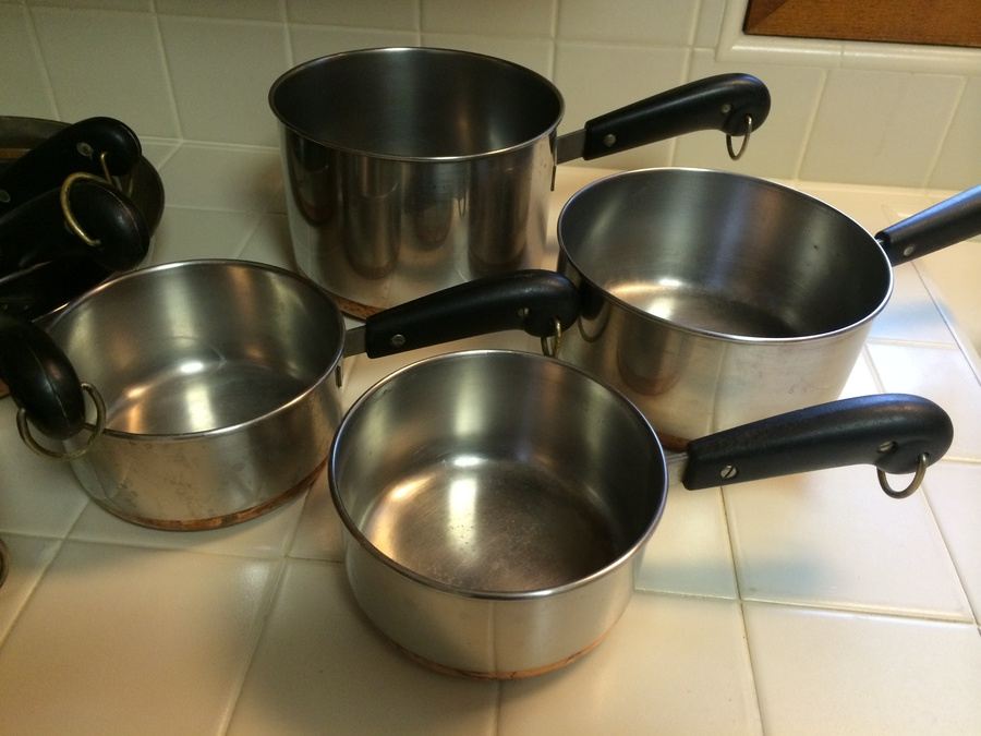 Sold at Auction: Vintage Copper Bottom REVERE WARE Pots, Skillets