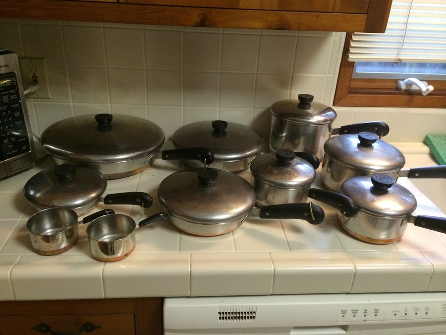 18-Piece Revere Copper Bottom Pots and Skillets with Lids