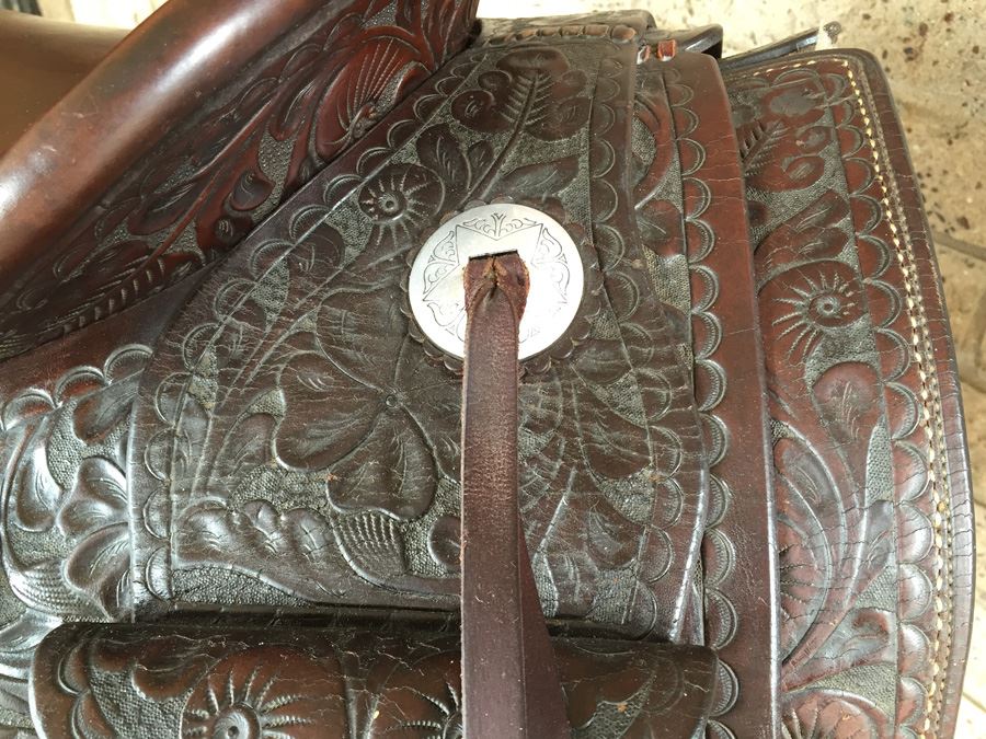 Chas. (Charles) P. Shipley Kansas City, MO Tooled Leather Saddle With Wooden Display Stand Estimate $500-$1,000 [Photo 13]