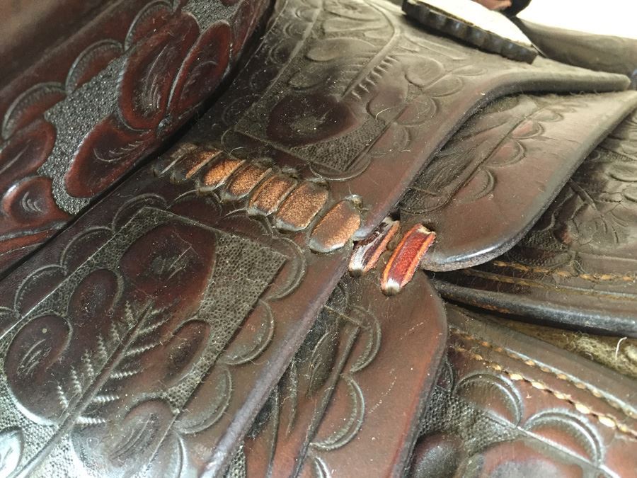 Chas. (Charles) P. Shipley Kansas City, MO Tooled Leather Saddle With Wooden Display Stand Estimate $500-$1,000 [Photo 9]