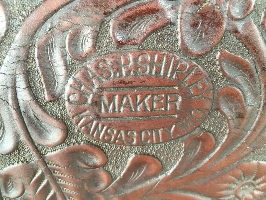 Chas. (Charles) P. Shipley Kansas City, MO Tooled Leather Saddle With Wooden Display Stand Estimate $500-$1,000 [Photo 12]