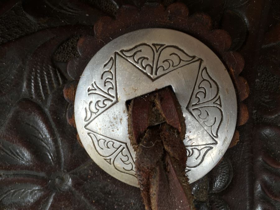 Chas. (Charles) P. Shipley Kansas City, MO Tooled Leather Saddle With Wooden Display Stand Estimate $500-$1,000 [Photo 9]