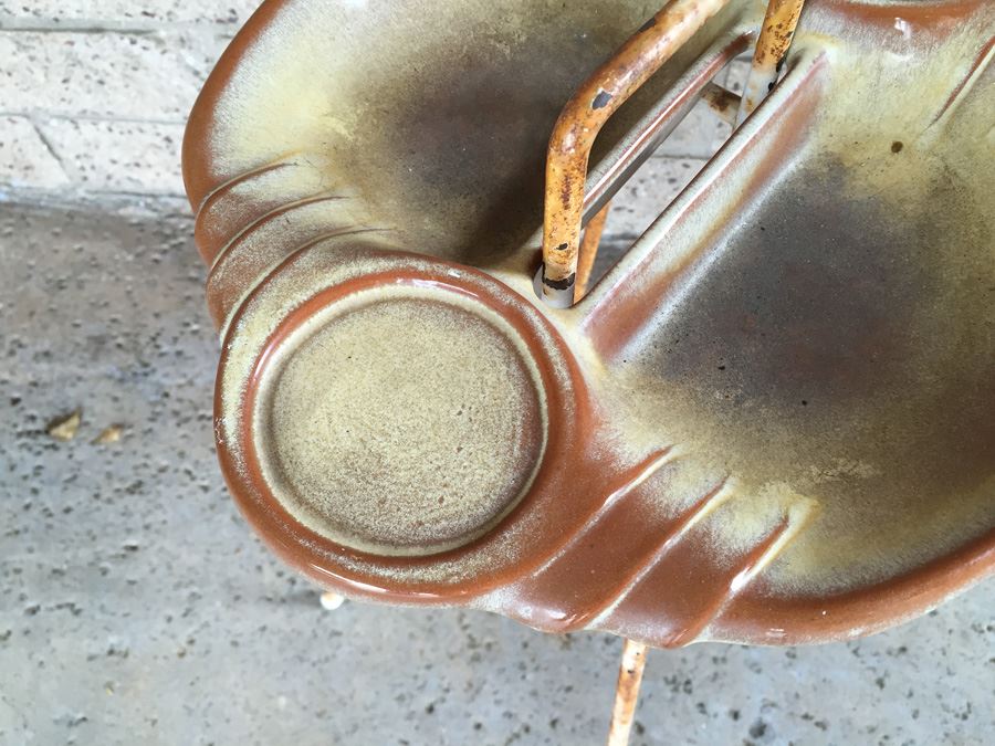 Mid-Century Frankoma Pottery Ashtray Drink Holder With Metal Stand [Photo 6]