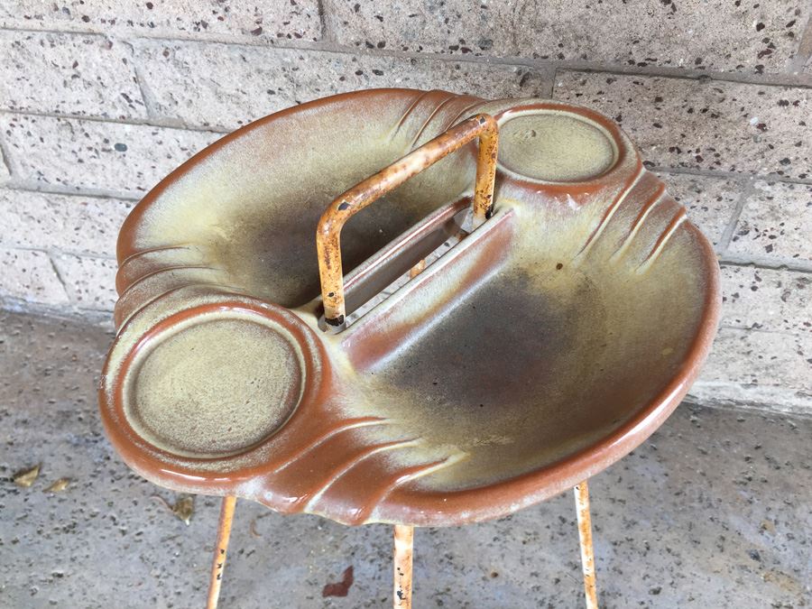 Mid-Century Frankoma Pottery Ashtray Drink Holder With Metal Stand [Photo 5]