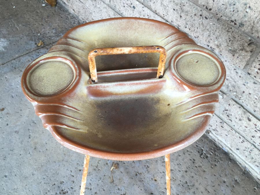 Mid-Century Frankoma Pottery Ashtray Drink Holder With Metal Stand [Photo 2]