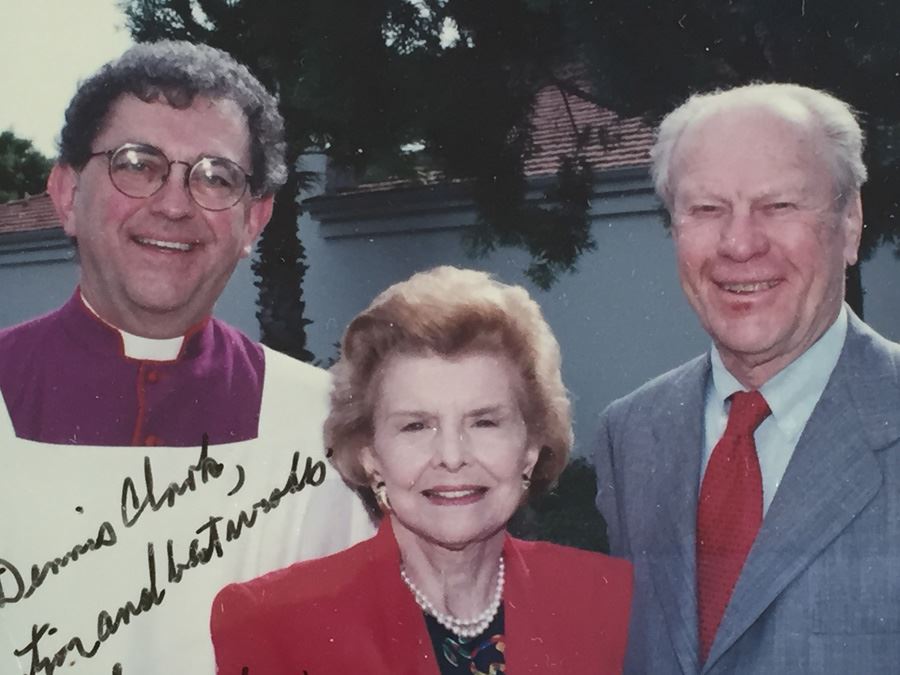 Photograph Of Monsignor Clark With Past President Gerald Ford And Betty Ford Signed By Both Gerald Ford And Betty Ford [Photo 2]