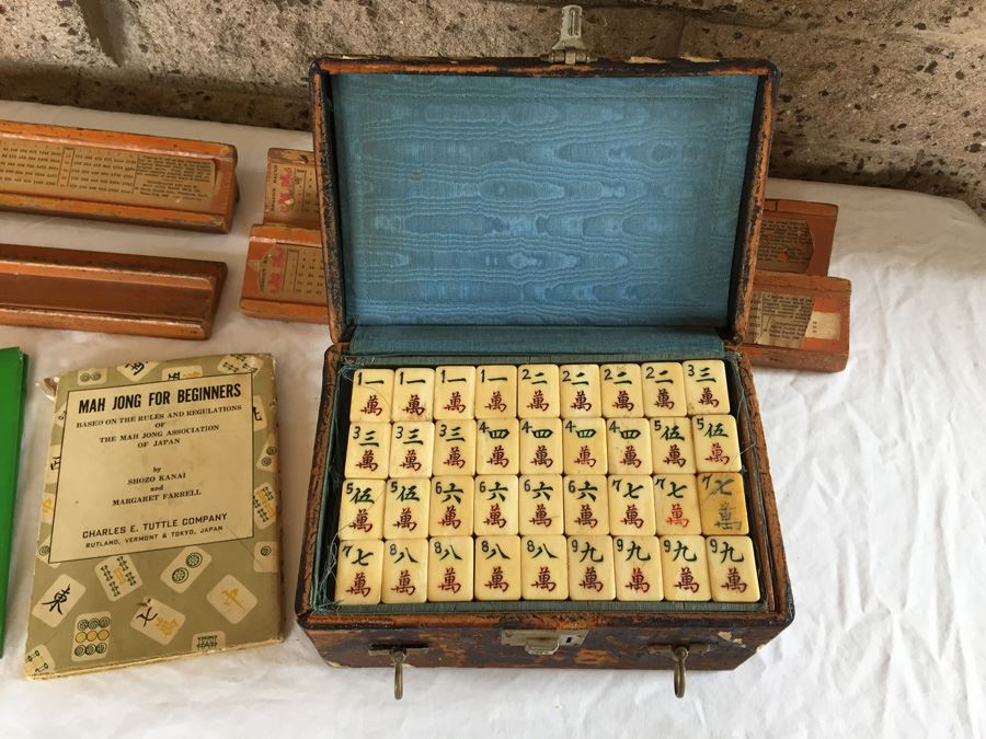 Old Mah Jong Mahjong Game In Carrying Case With Books Mahjongg Chinese Game [Photo 16]