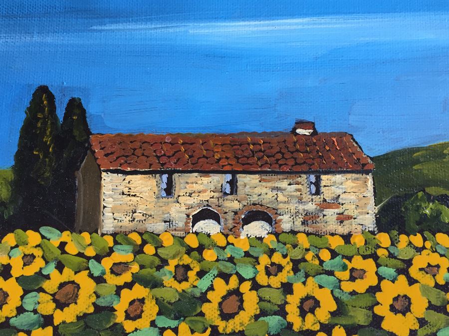 Original Signed Oil Painting Of Italian Landscape With Sunflowers Montepulciano Italy In Nice Frame [Photo 5]
