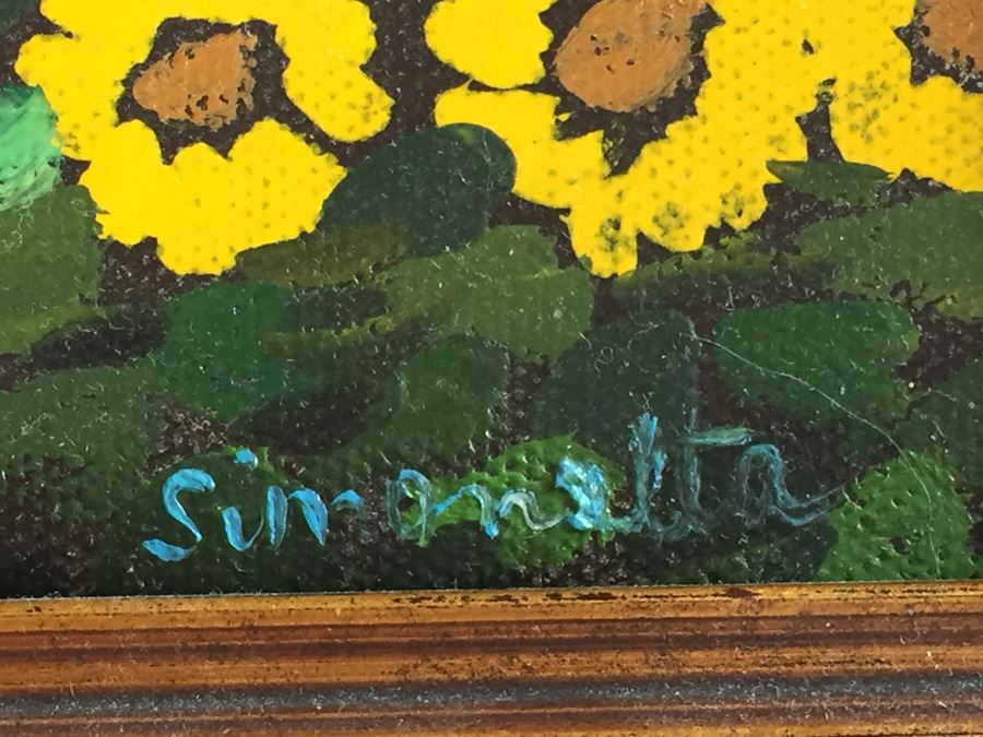 Original Signed Oil Painting Of Italian Landscape With Sunflowers Montepulciano Italy In Nice Frame [Photo 3]