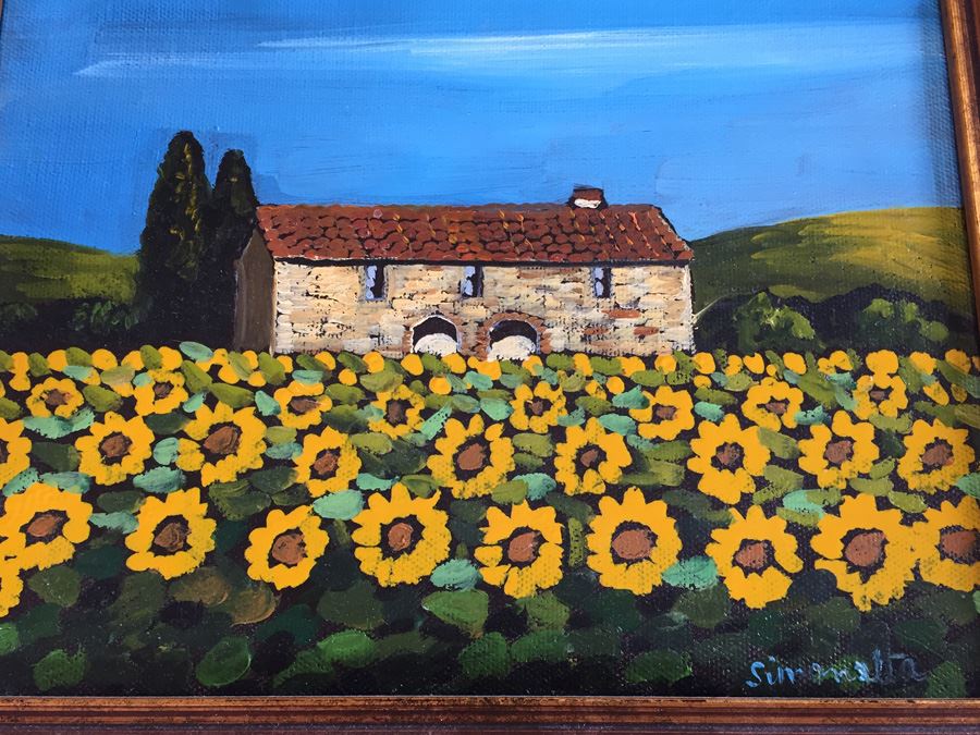 Original Signed Oil Painting Of Italian Landscape With Sunflowers Montepulciano Italy In Nice Frame [Photo 6]