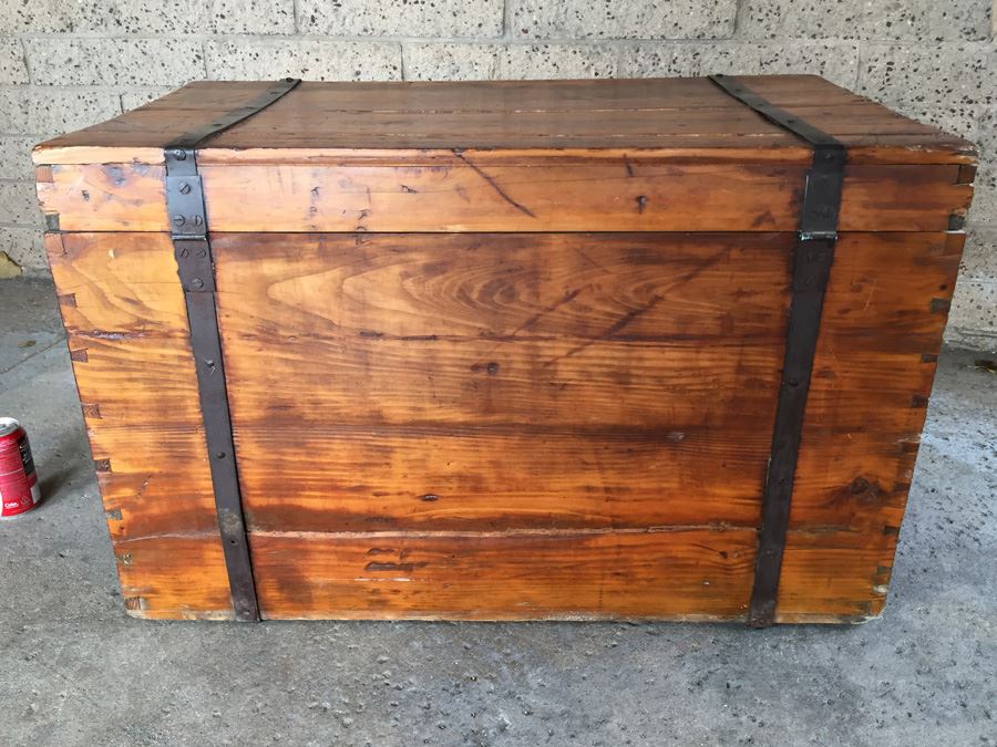 Early American Pine Blanket Chest With Original Hardware And Strapping [Photo 12]