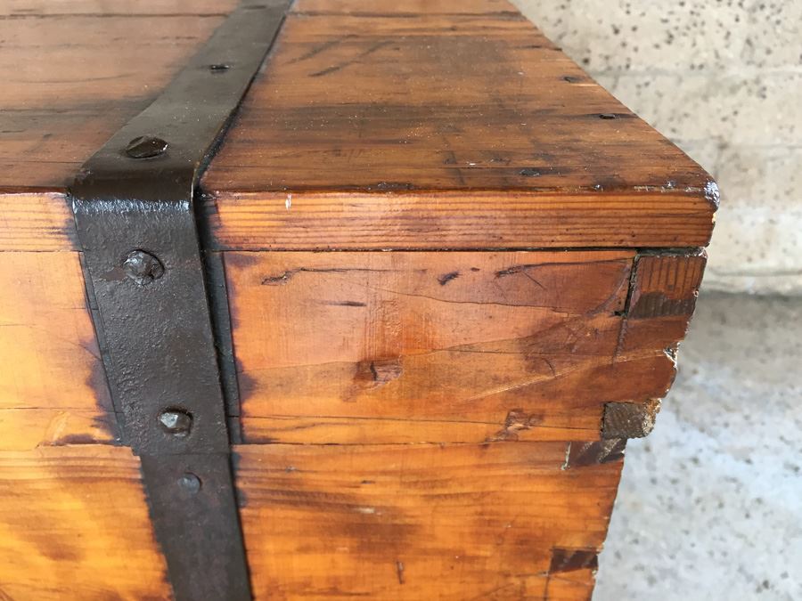 Early American Pine Blanket Chest With Original Hardware And Strapping [Photo 6]
