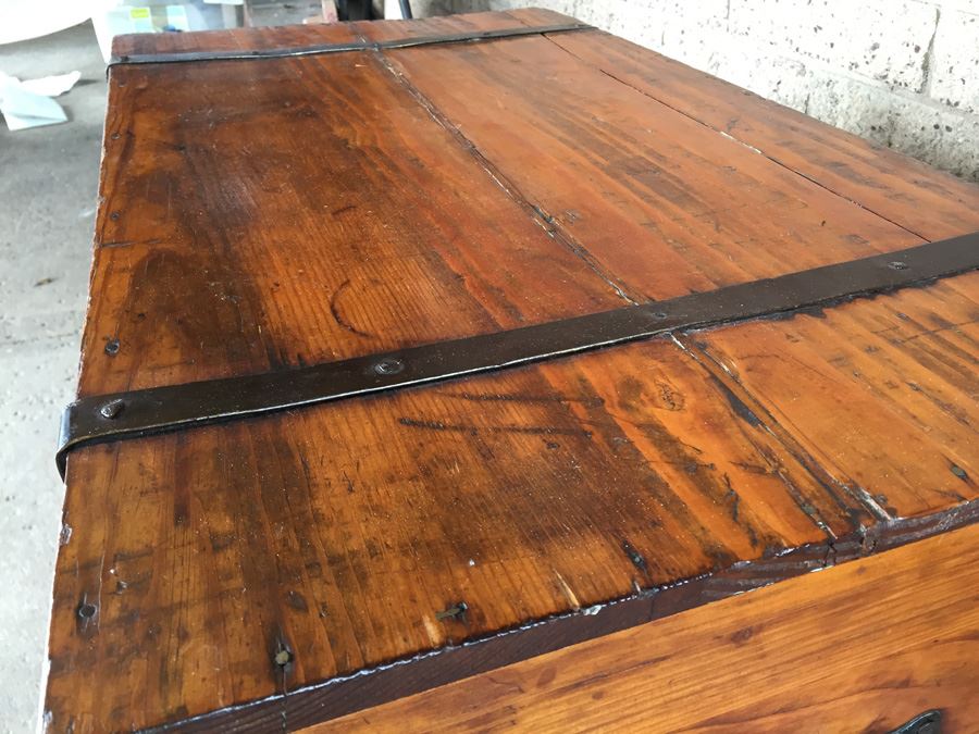 Early American Pine Blanket Chest With Original Hardware And Strapping [Photo 11]