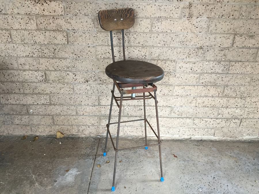 Custom Design Industrial Bar Stool Constructed From Rebar Metal [Photo 1]