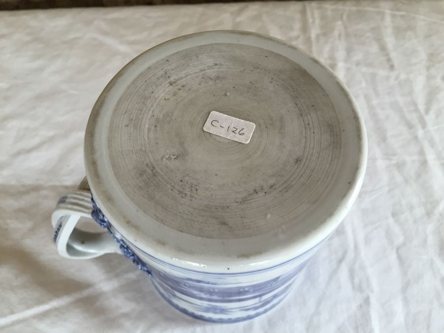 Detailed Antique Chinese Blue And White Cylindrical Mug 5 Inches High c. 1800 [Photo 10]